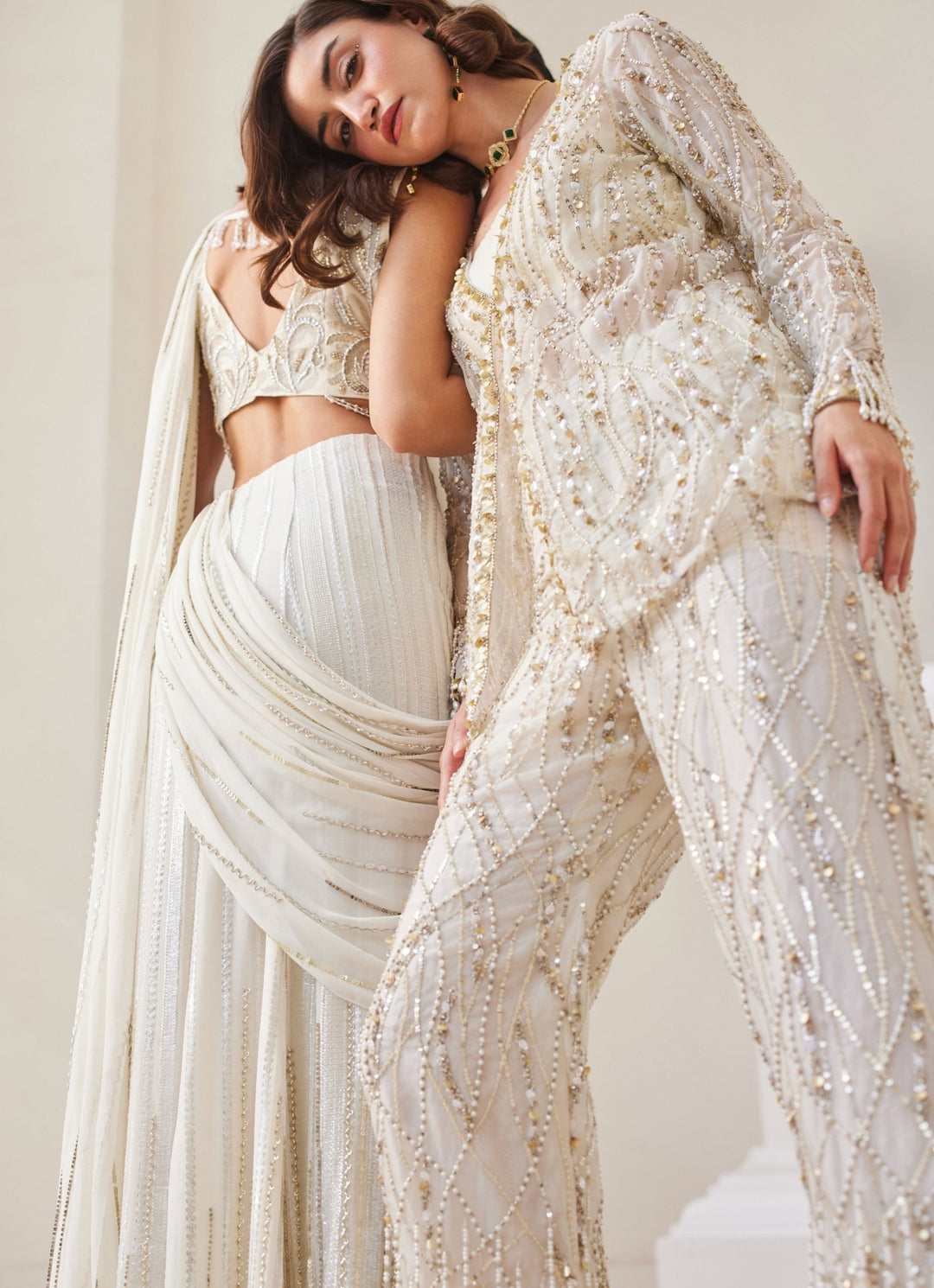 Pearl White Embroidered Pure Silk Organza Coord Set Sanya Gulati - Fabilicious Fashion