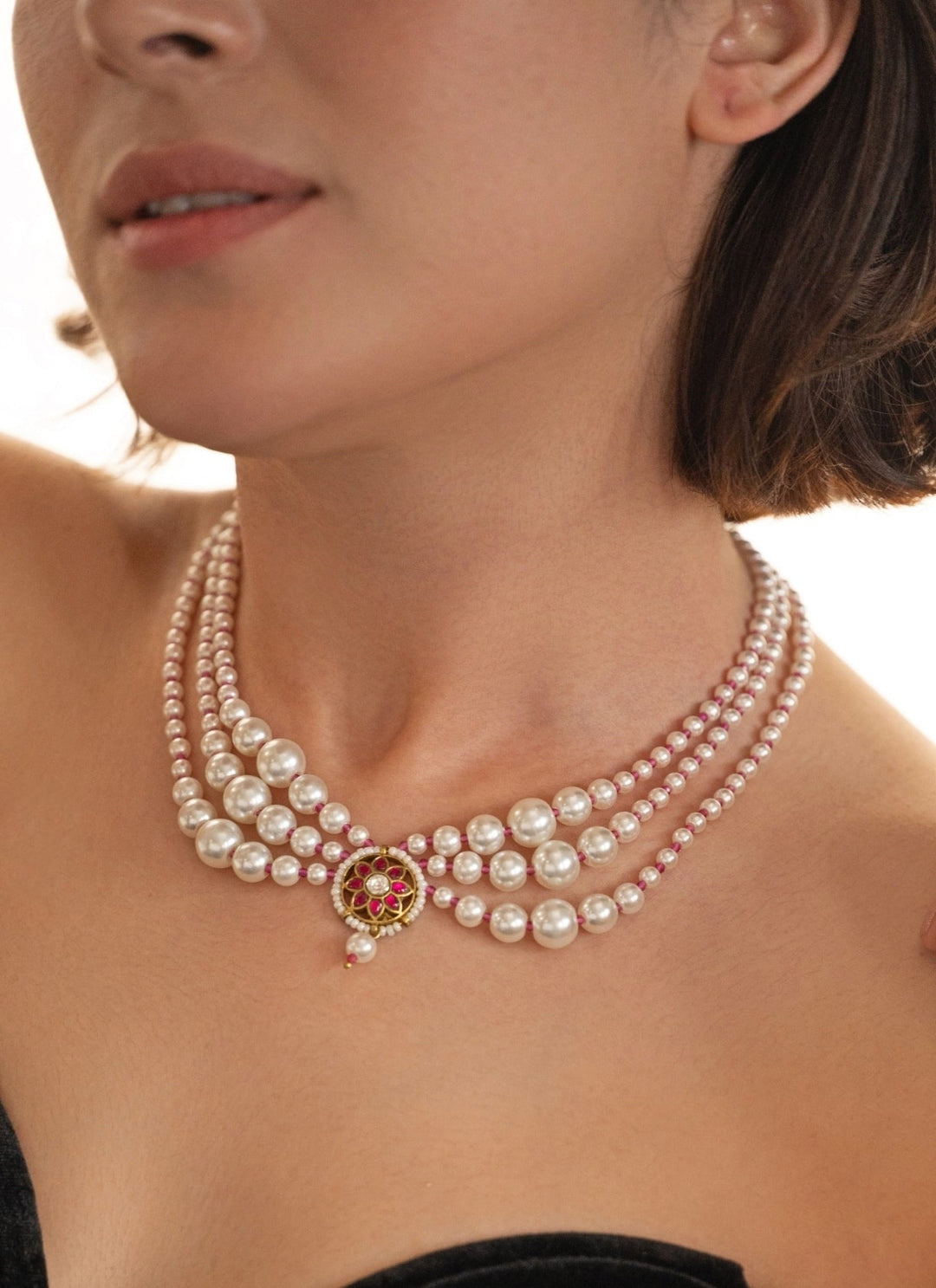 Do Taara Pearls Necklace With Red KundanFabilicious Fashion