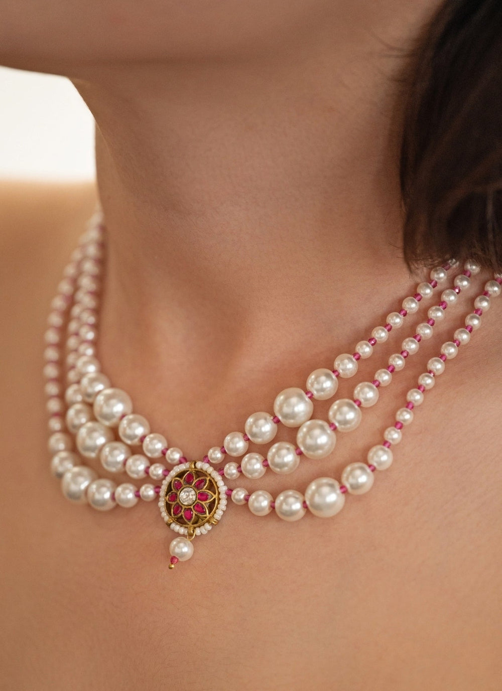 Do Taara Pearls Necklace With Red KundanFabilicious Fashion