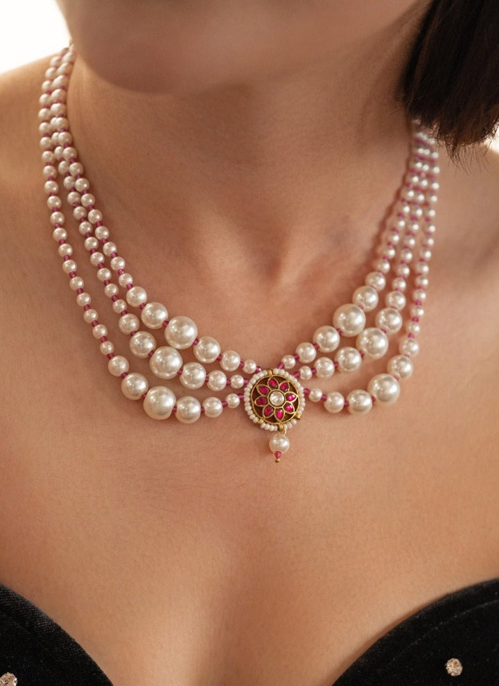 Do Taara Pearls Necklace With Red KundanFabilicious Fashion