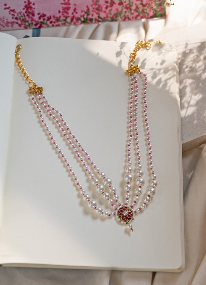 Do Taara Pearls Necklace With Red KundanFabilicious Fashion