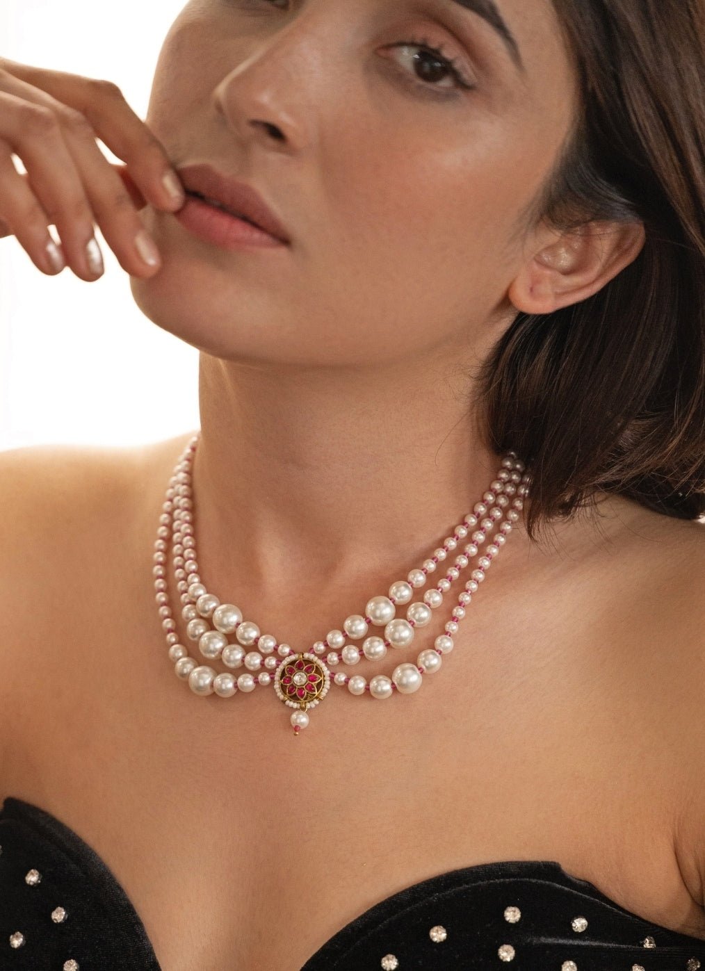 Do Taara Pearls Necklace With Red KundanFabilicious Fashion