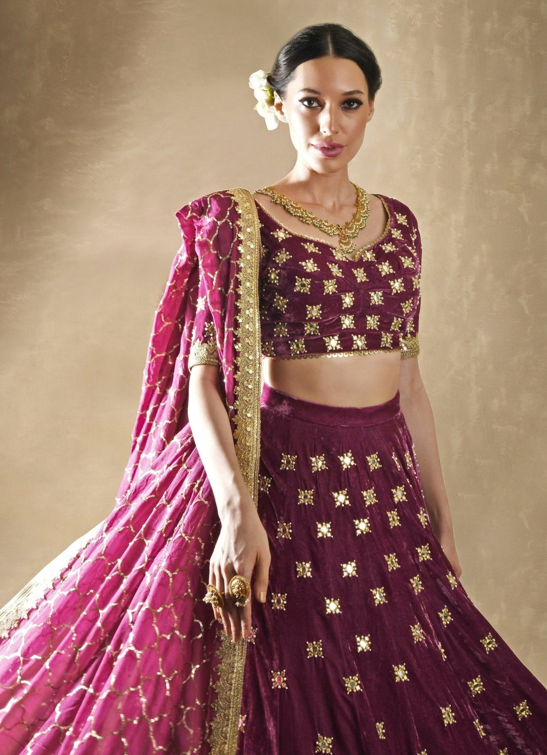 Petunia Velvet Mirrorwork Lehenga Renee Label - Fabilicious Fashion