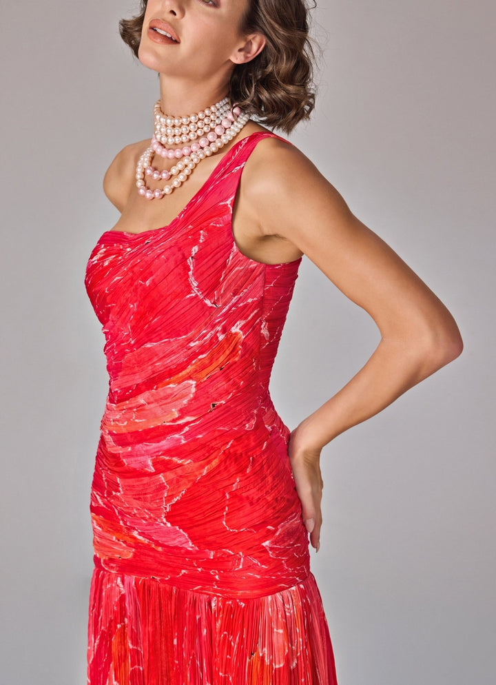 Pink Abstract Print One Shoulder Dress Saaksha &amp; Kinni - Fabilicious Fashion