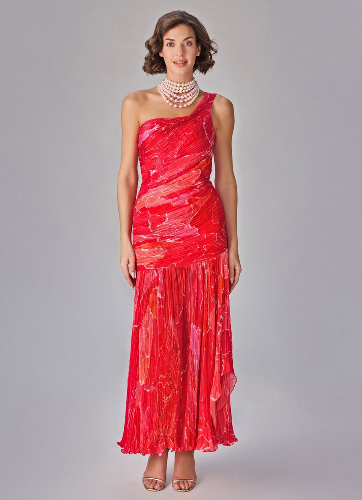 Pink Abstract Print One Shoulder Dress Saaksha &amp; Kinni - Fabilicious Fashion