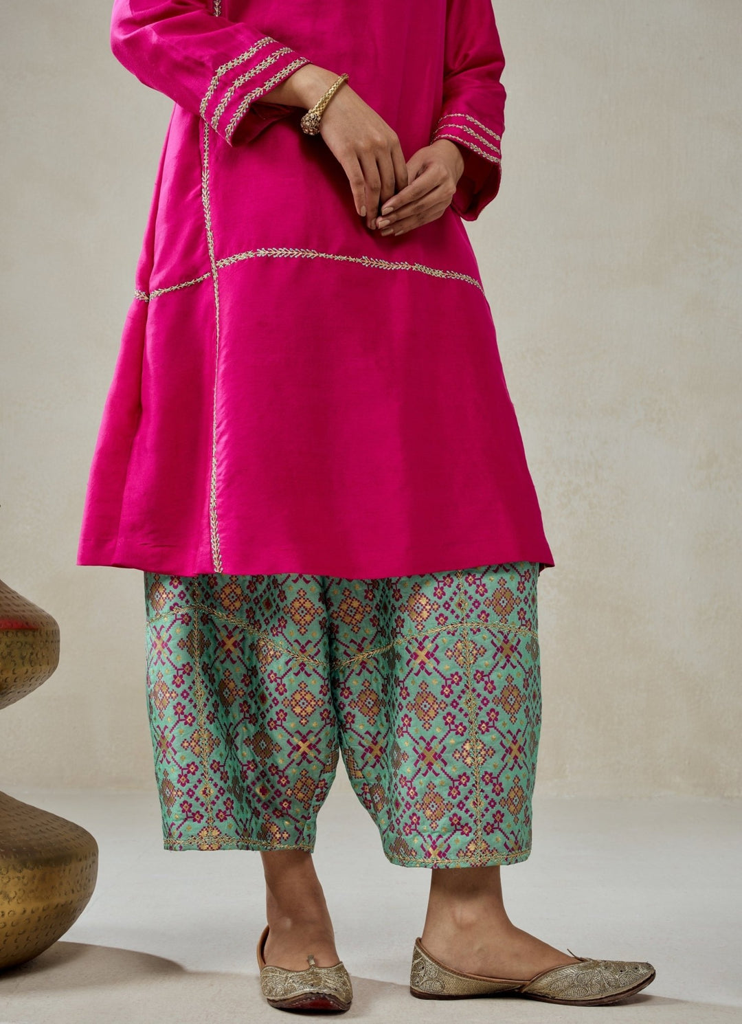 Pink And Blue Patola Silk Kurta Salwar Set Nitika Gujral - Fabilicious Fashion