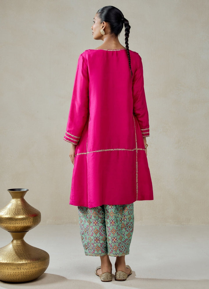 Pink And Blue Patola Silk Kurta Salwar Set Nitika Gujral - Fabilicious Fashion