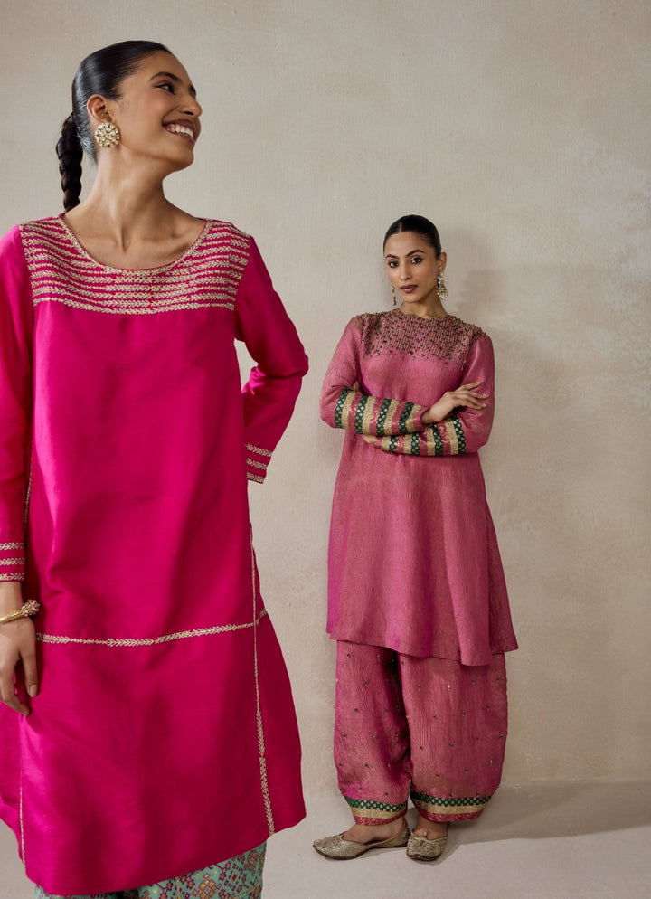 Pink And Blue Patola Silk Kurta Salwar Set Nitika Gujral - Fabilicious Fashion