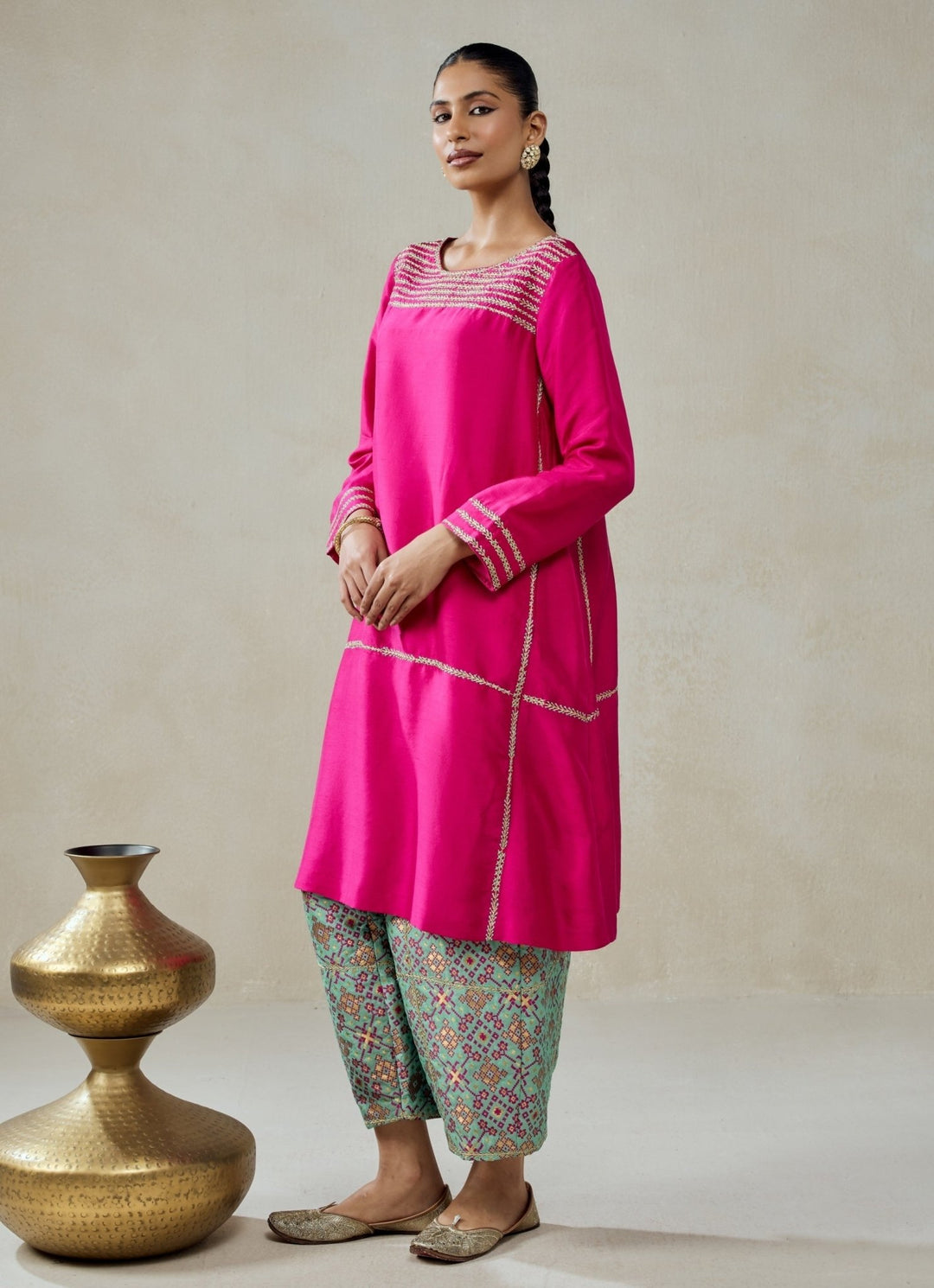 Pink And Blue Patola Silk Kurta Salwar Set Nitika Gujral - Fabilicious Fashion