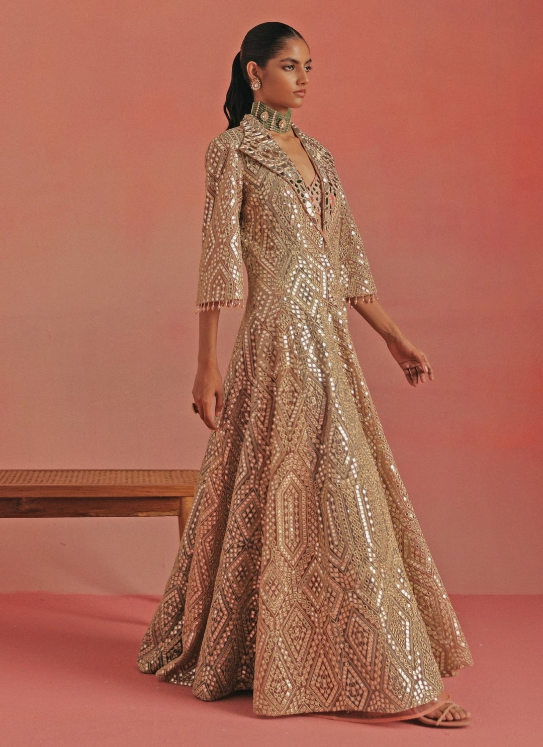 Twenty Nine Pink And Blue Soft Net Mirrorwork Anarkali Jacket SetFabilicious Fashion