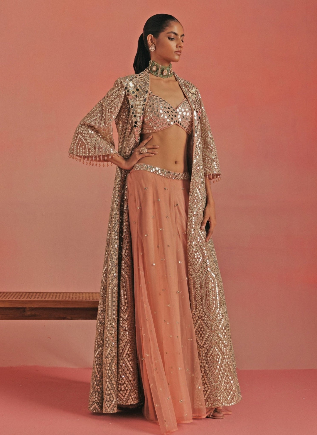 Twenty Nine Pink And Blue Soft Net Mirrorwork Anarkali Jacket SetFabilicious Fashion