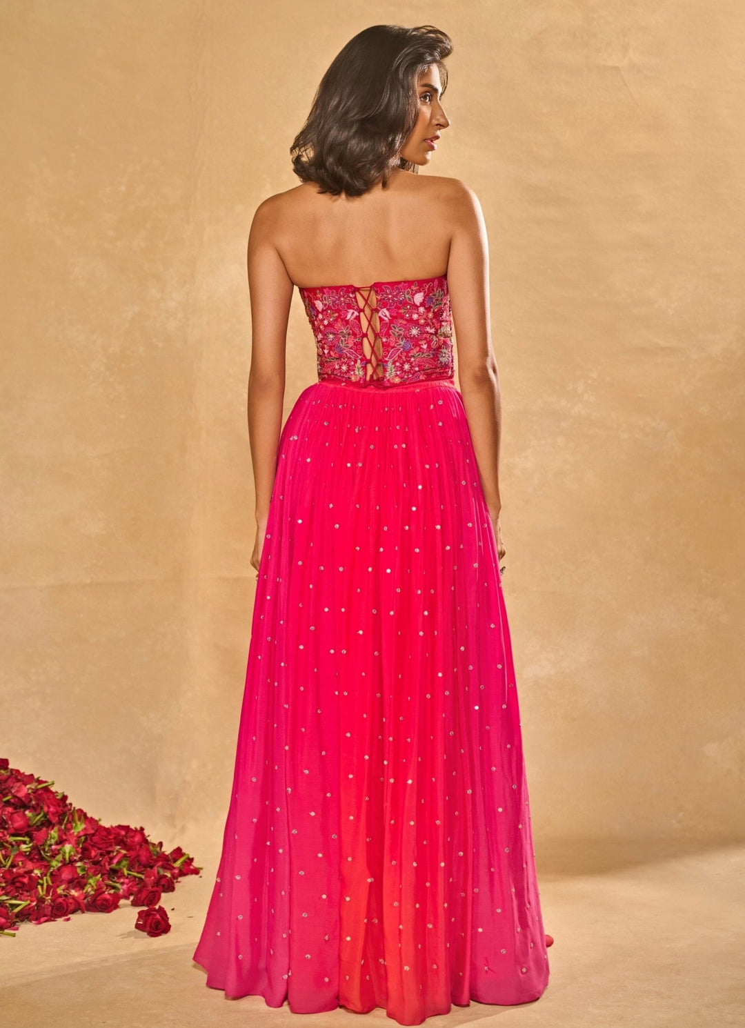 Pink And Coral Georgette Lehenga With Corset Chamee and Palak - Fabilicious Fashion