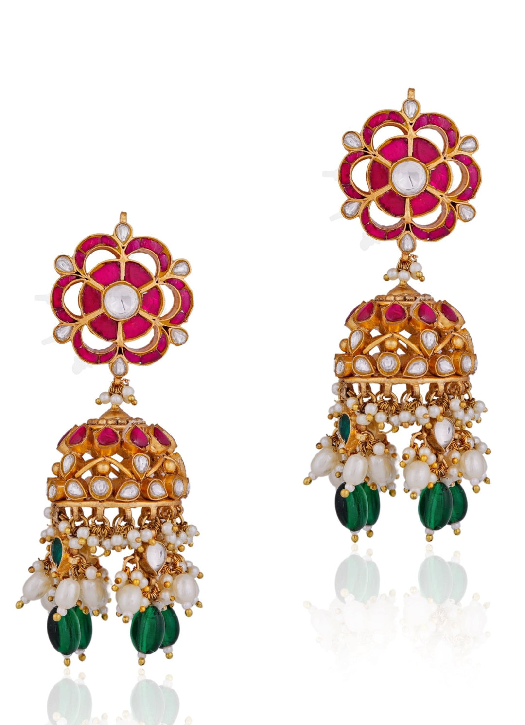 Pink and Emerald Stone Floral Choker Necklace set Riana by Shikha Jindal - Fabilicious Fashion