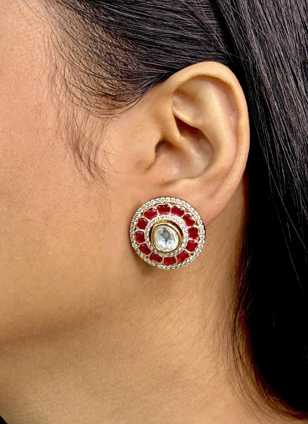 Naymee Pink And Gold Polki Stud EarringsFabilicious Fashion