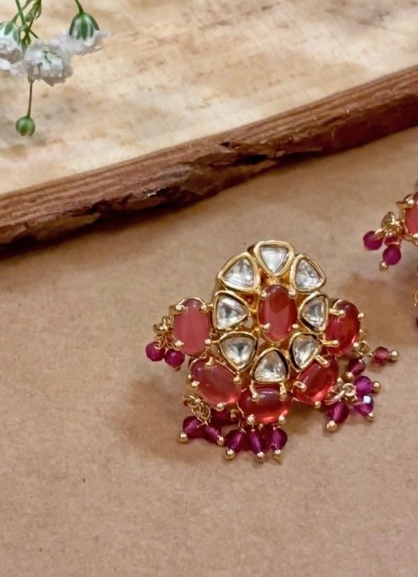 Naymee Pink And Gold Polki StudFabilicious Fashion