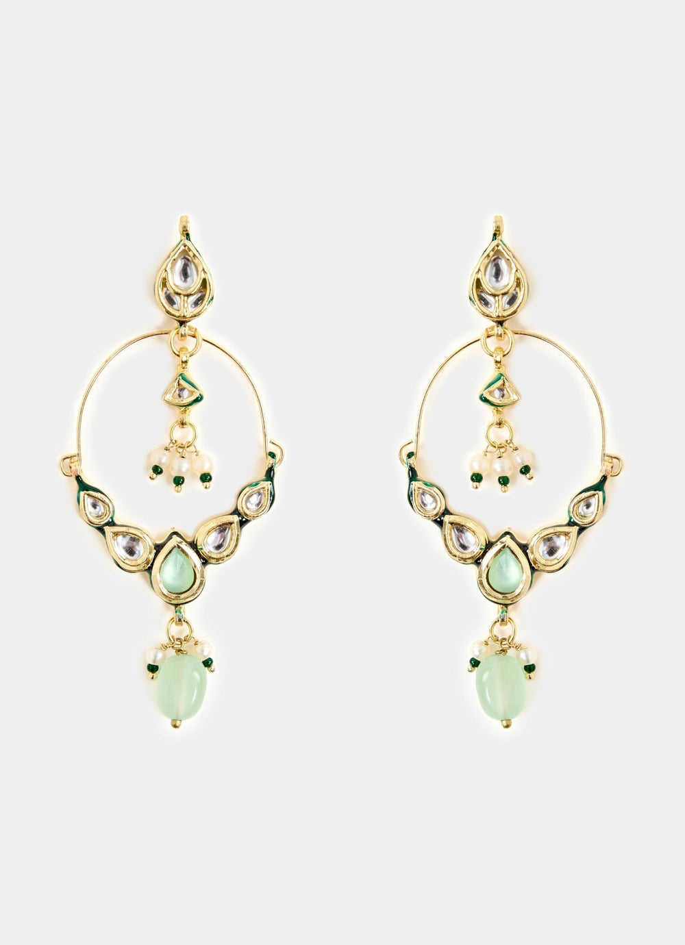 Pink And Green Beaded Gold Plated Polki Earrings Vivinia By Vidhi Mehra - Fabilicious Fashion