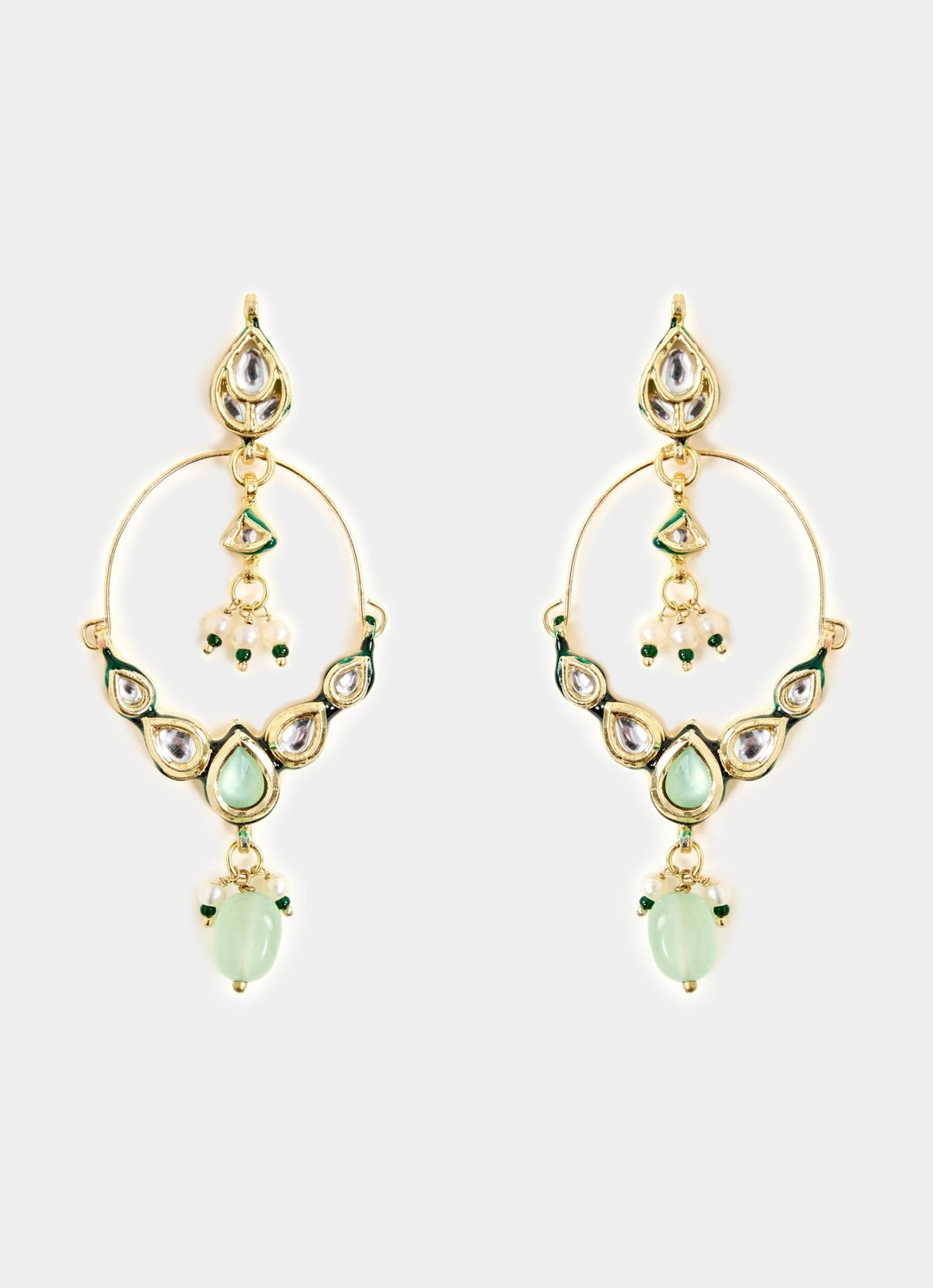 Pink And Green Beaded Gold Plated Polki Earrings Vivinia By Vidhi Mehra - Fabilicious Fashion