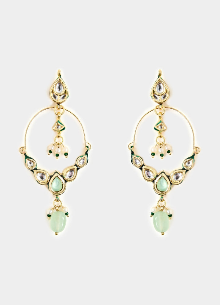 Pink And Green Beaded Gold Plated Polki Earrings Vivinia By Vidhi Mehra - Fabilicious Fashion