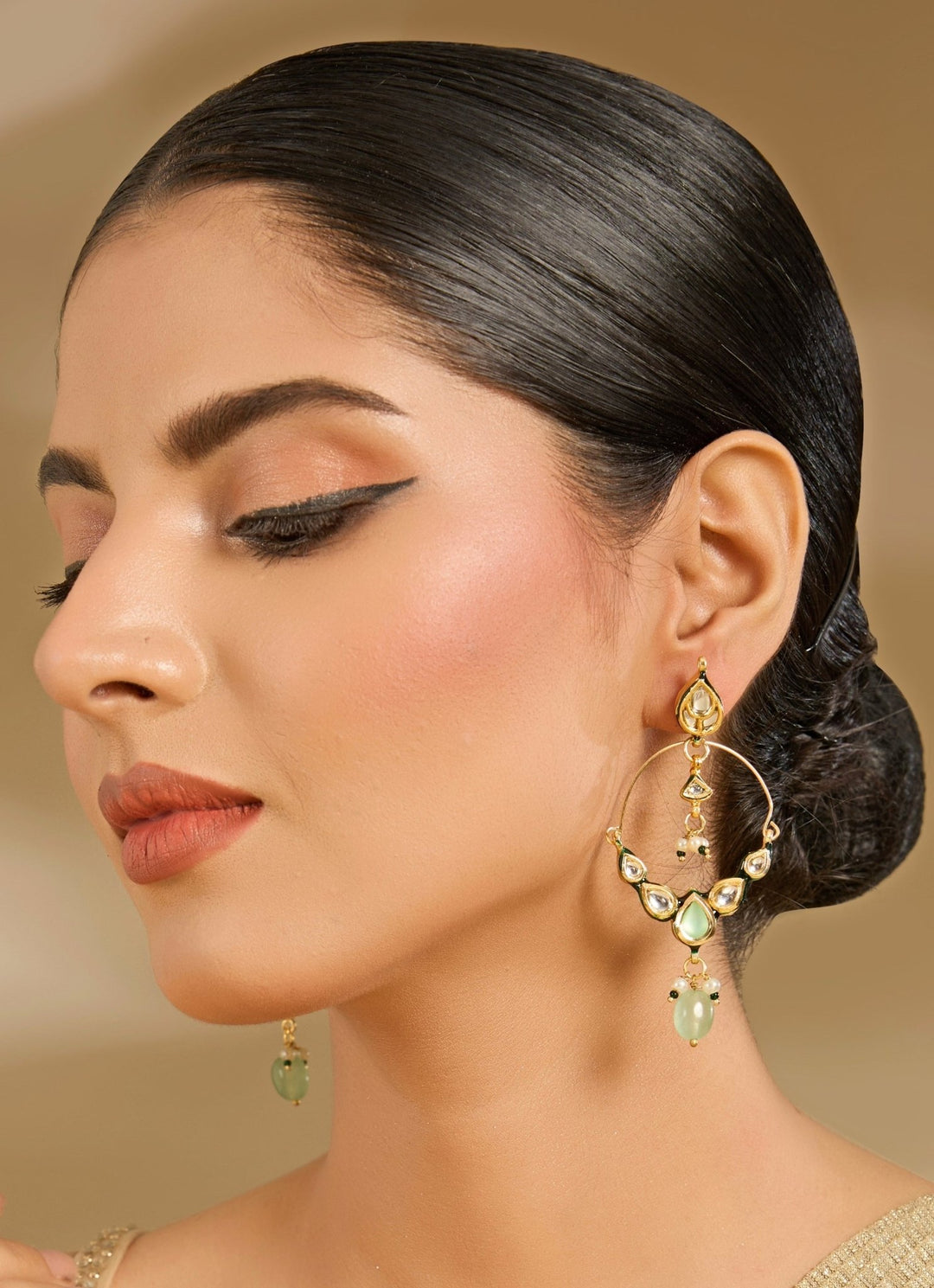 Pink And Green Beaded Gold Plated Polki Earrings Vivinia By Vidhi Mehra - Fabilicious Fashion