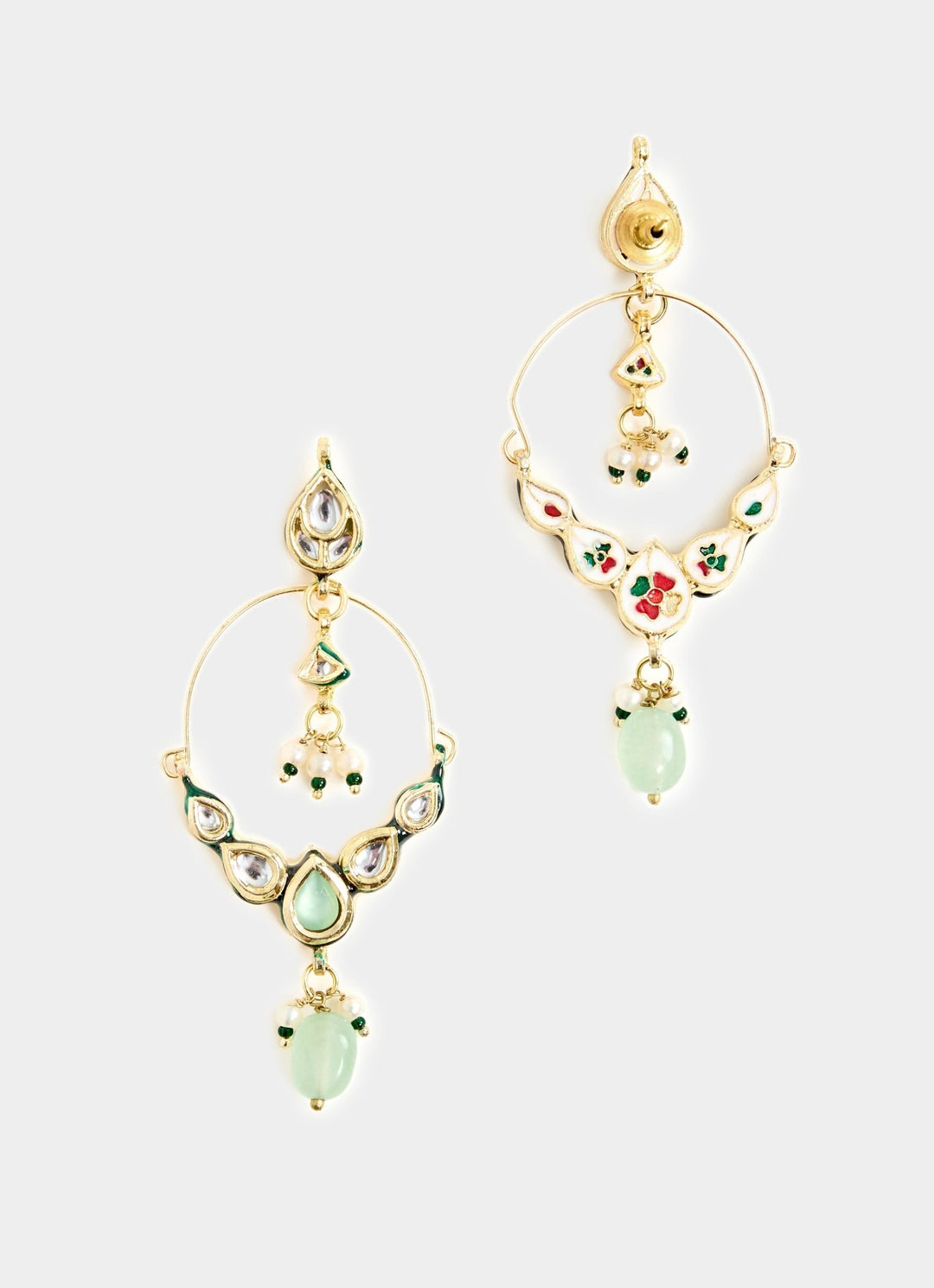 Pink And Green Beaded Gold Plated Polki Earrings Vivinia By Vidhi Mehra - Fabilicious Fashion