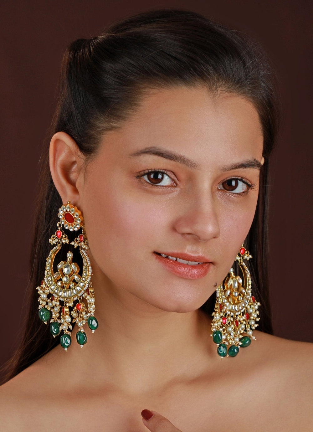 Pink And Green Bridal Necklace Set With Chandbali Earrings Kalyani Indian Jewelry - Fabilicious Fashion