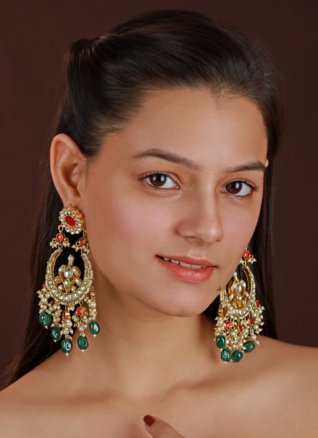 Pink And Green Bridal Necklace Set With Chandbali Earrings Kalyani Indian Jewelry - Fabilicious Fashion