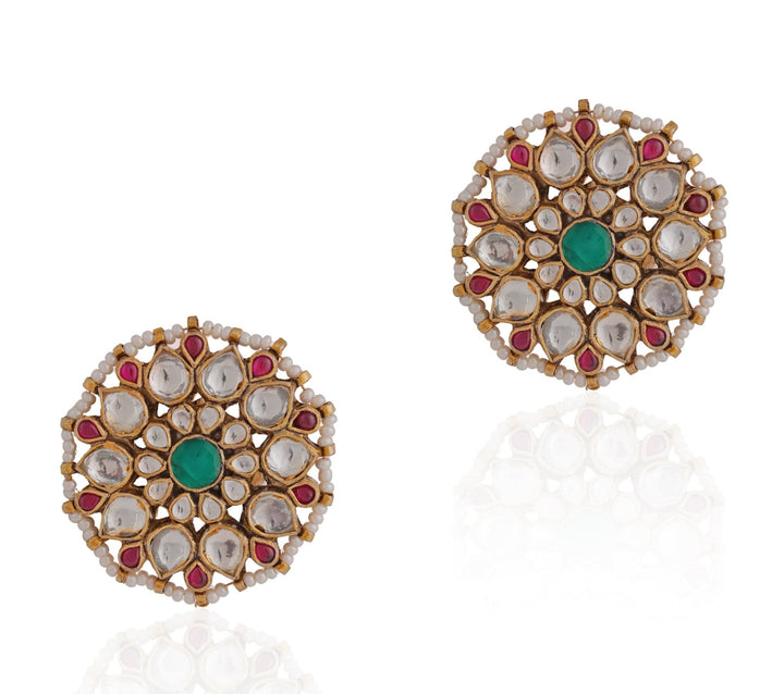 Pink And Green Bridal Necklace With Stud Earrings Riana by Shikha Jindal - Fabilicious Fashion