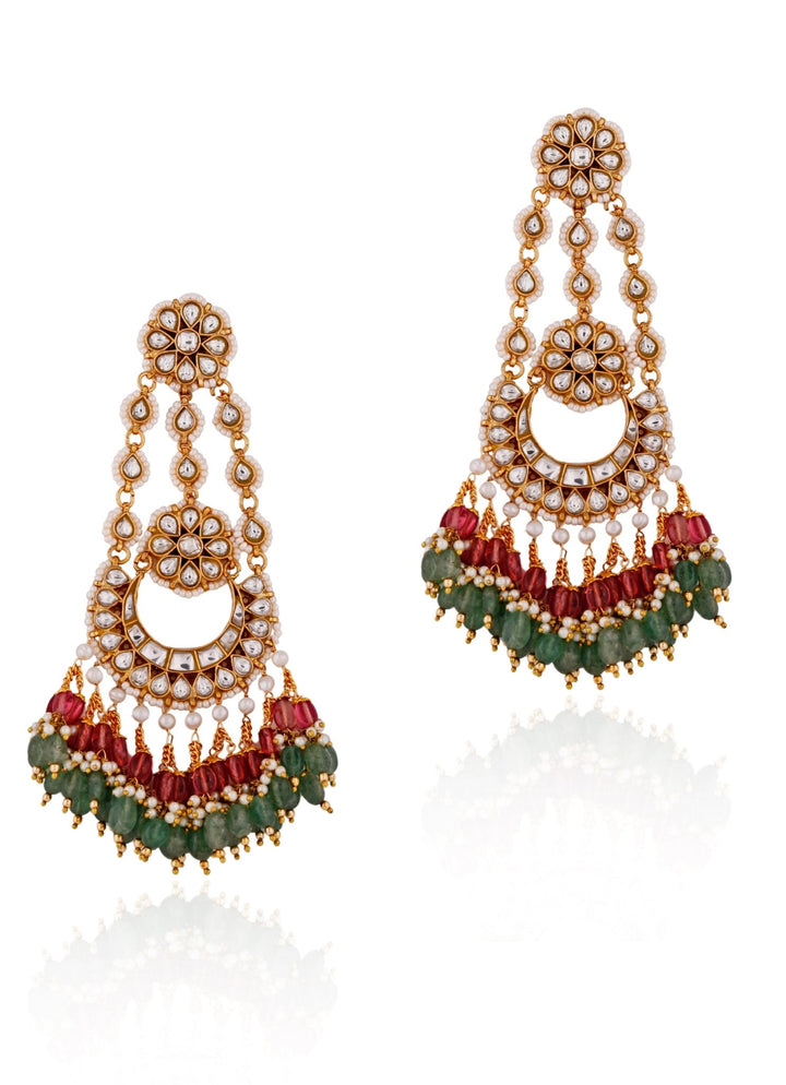 Pink and Green Gold - Plated Dangler Earrings Riana by Shikha Jindal - Fabilicious Fashion