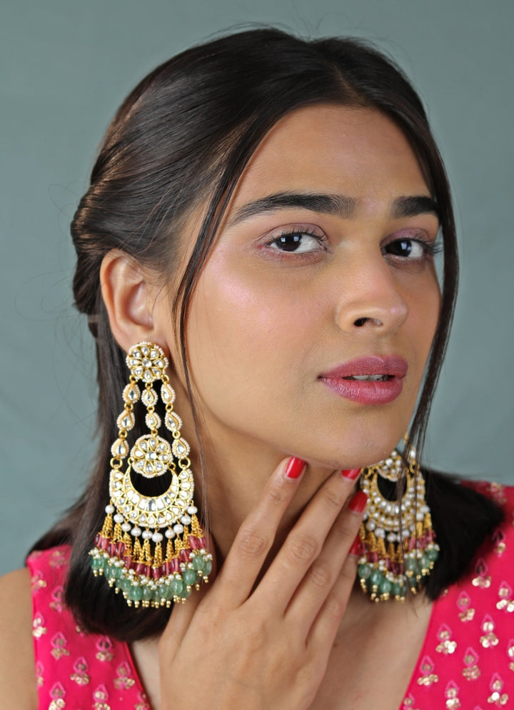 Pink and Green Gold - Plated Dangler Earrings Riana by Shikha Jindal - Fabilicious Fashion