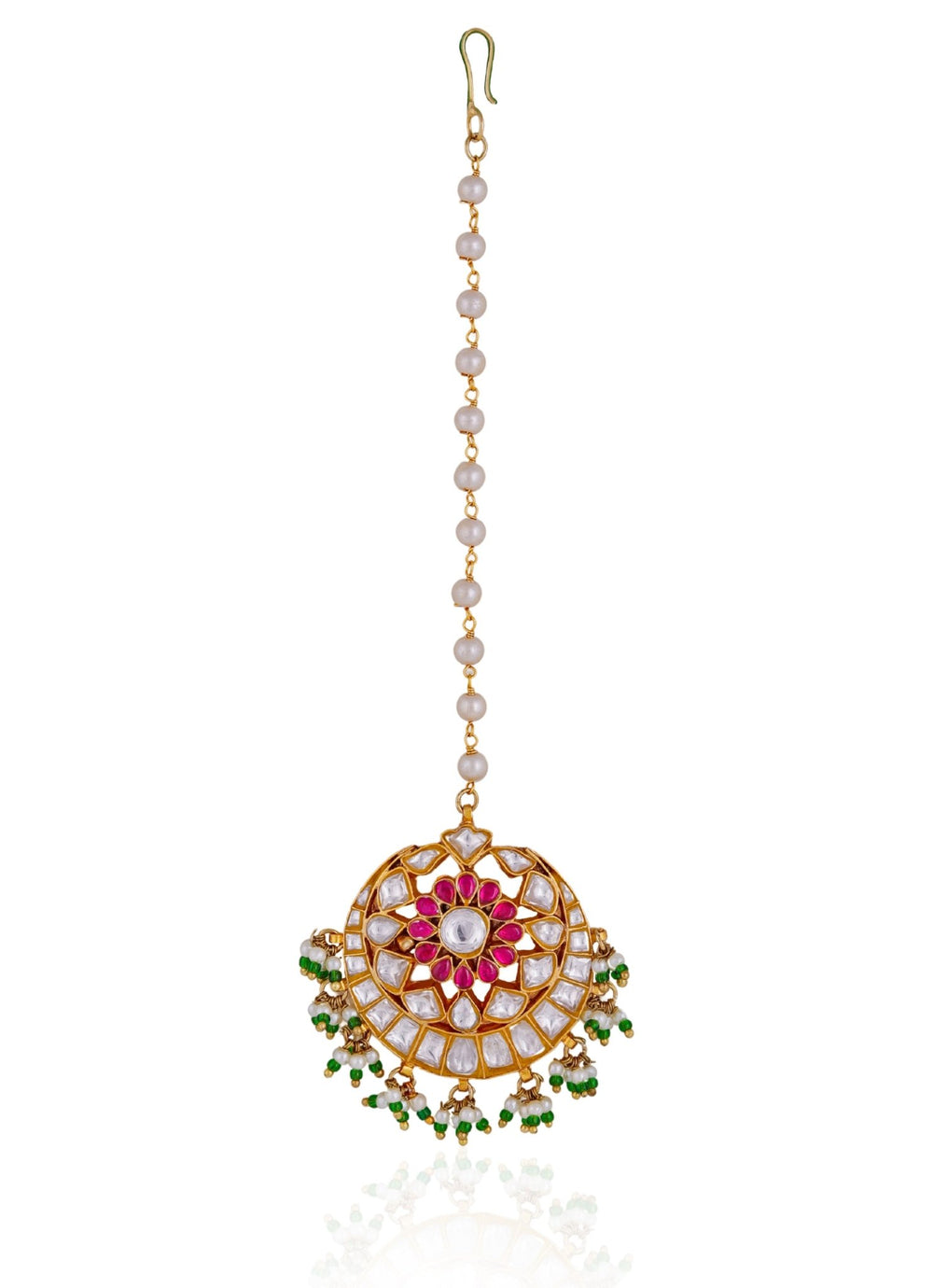 Pink and Green Gold - Plated Maang Tikka Riana by Shikha Jindal - Fabilicious Fashion