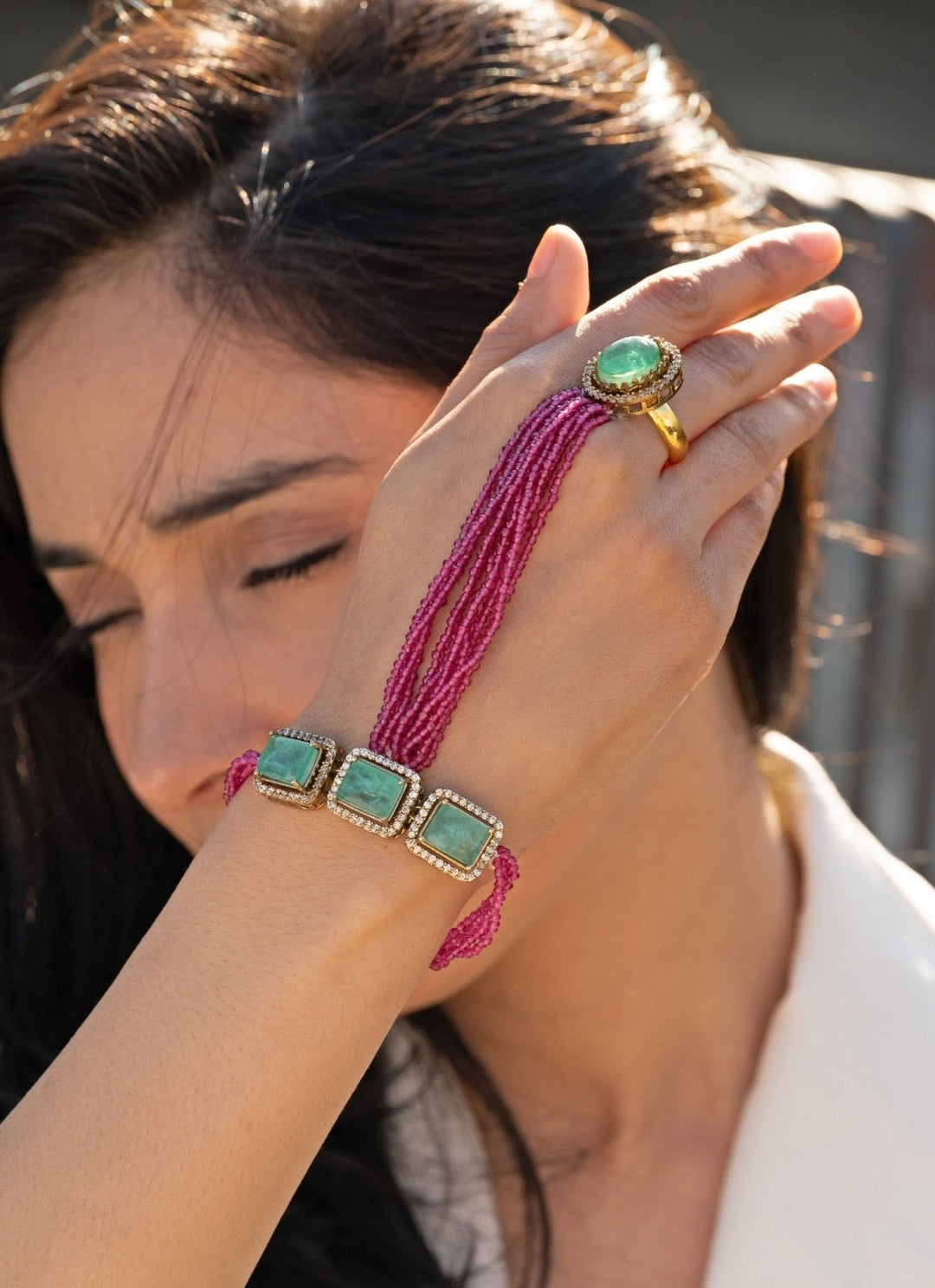 Do Taara Pink And Green Hathphool BraceletFabilicious Fashion
