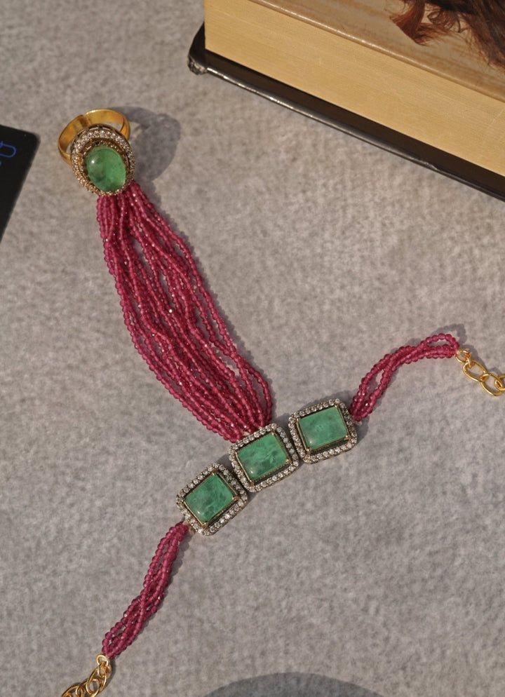Do Taara Pink And Green Hathphool BraceletFabilicious Fashion