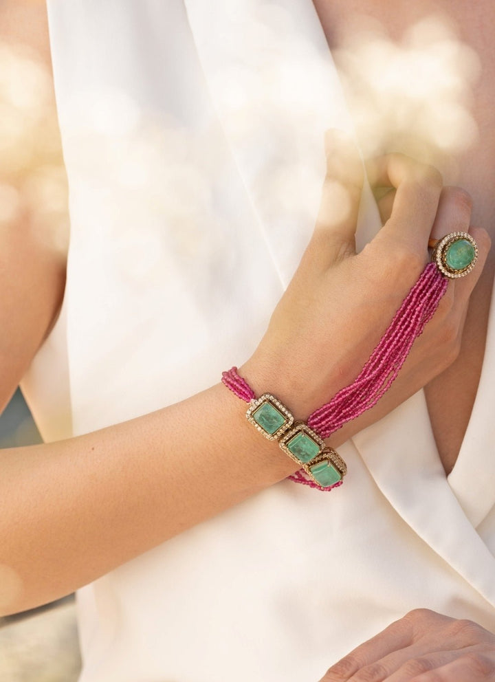 Do Taara Pink And Green Hathphool BraceletFabilicious Fashion