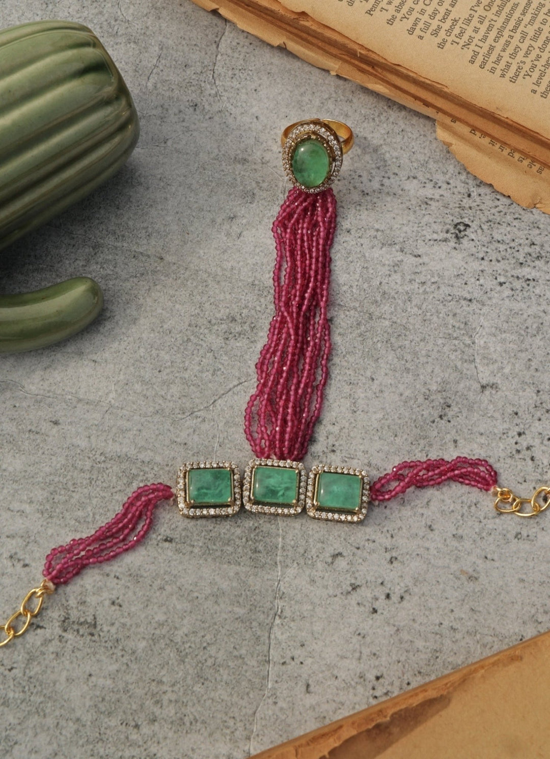 Do Taara Pink And Green Hathphool BraceletFabilicious Fashion