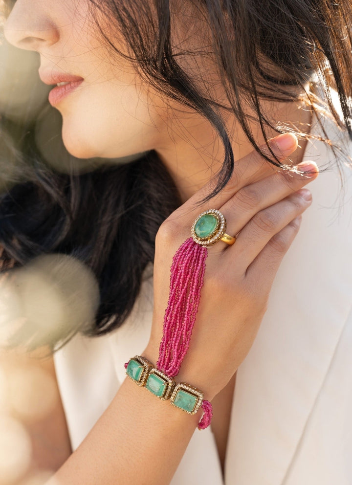 Do Taara Pink And Green Hathphool BraceletFabilicious Fashion