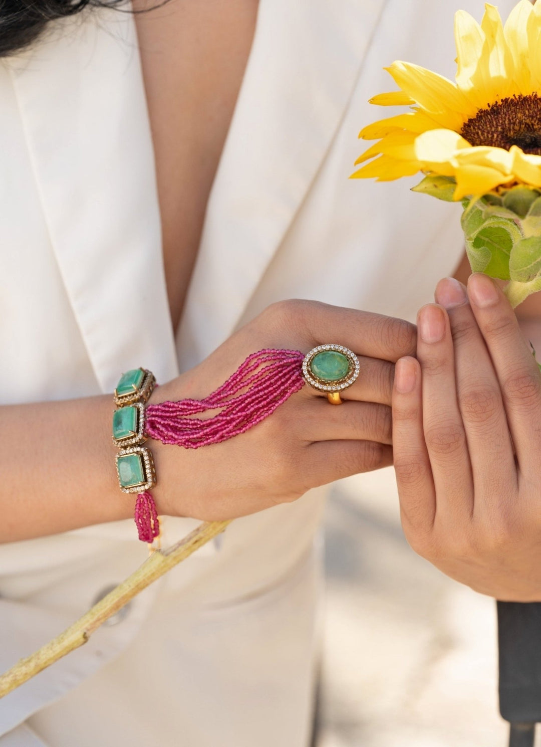 Do Taara Pink And Green Hathphool BraceletFabilicious Fashion