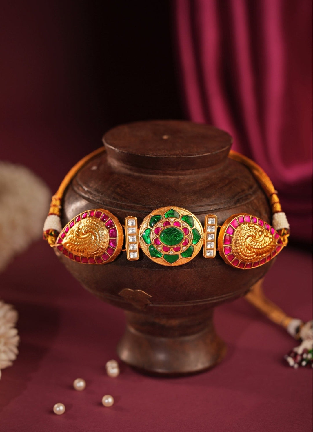 Riana Jewellery Pink And Green Matte Gold ChokerFabilicious Fashion