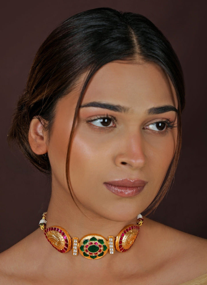 Riana Jewellery Pink And Green Matte Gold ChokerFabilicious Fashion