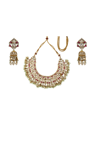 Pink And Green Necklace Set Riana by Shikha Jindal - Fabilicious Fashion