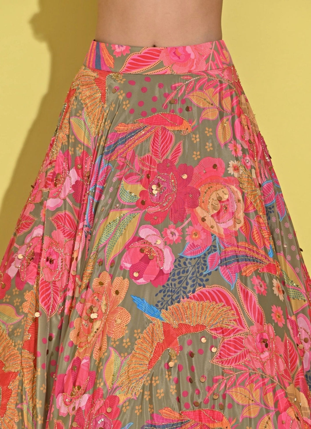 Rishi And Vibhuti Pink And Green Printed Crepe Lehenga SetFabilicious Fashion