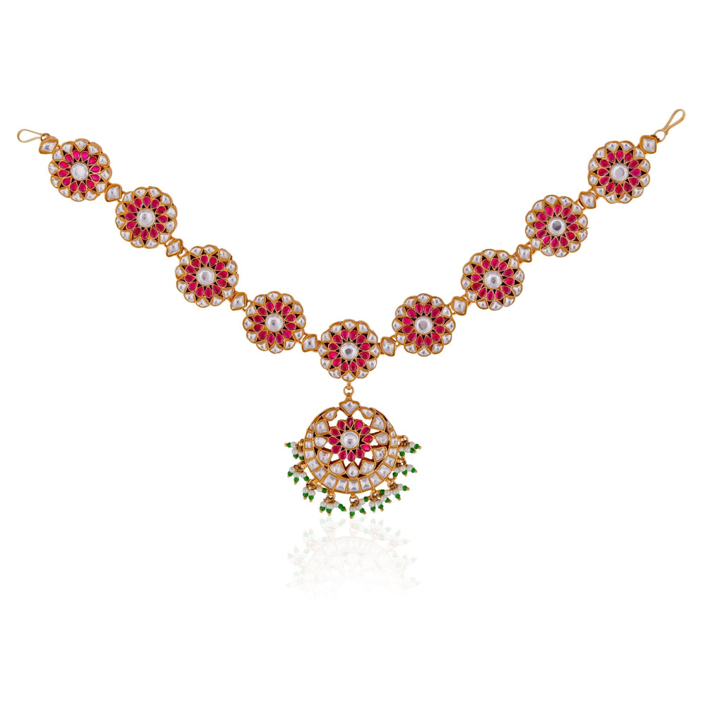 Pink and Green Rajasthani Royal Mathapatti Riana by Shikha Jindal - Fabilicious Fashion