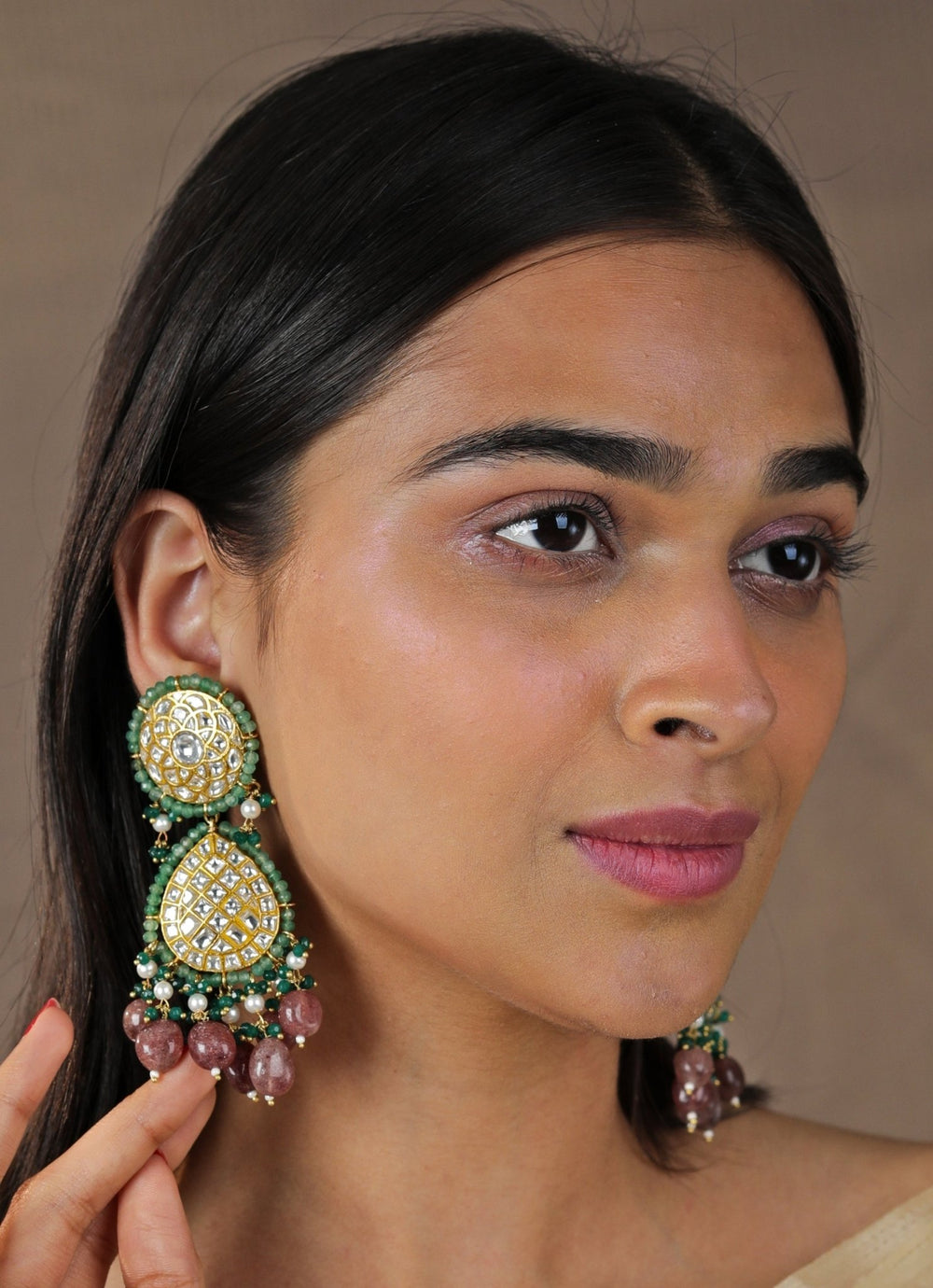 Pink and Green Stone Bridal Choker set Riana by Shikha Jindal - Fabilicious Fashion