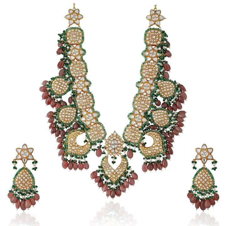 Pink and Green Stone Bridal Necklace set Riana by Shikha Jindal - Fabilicious Fashion
