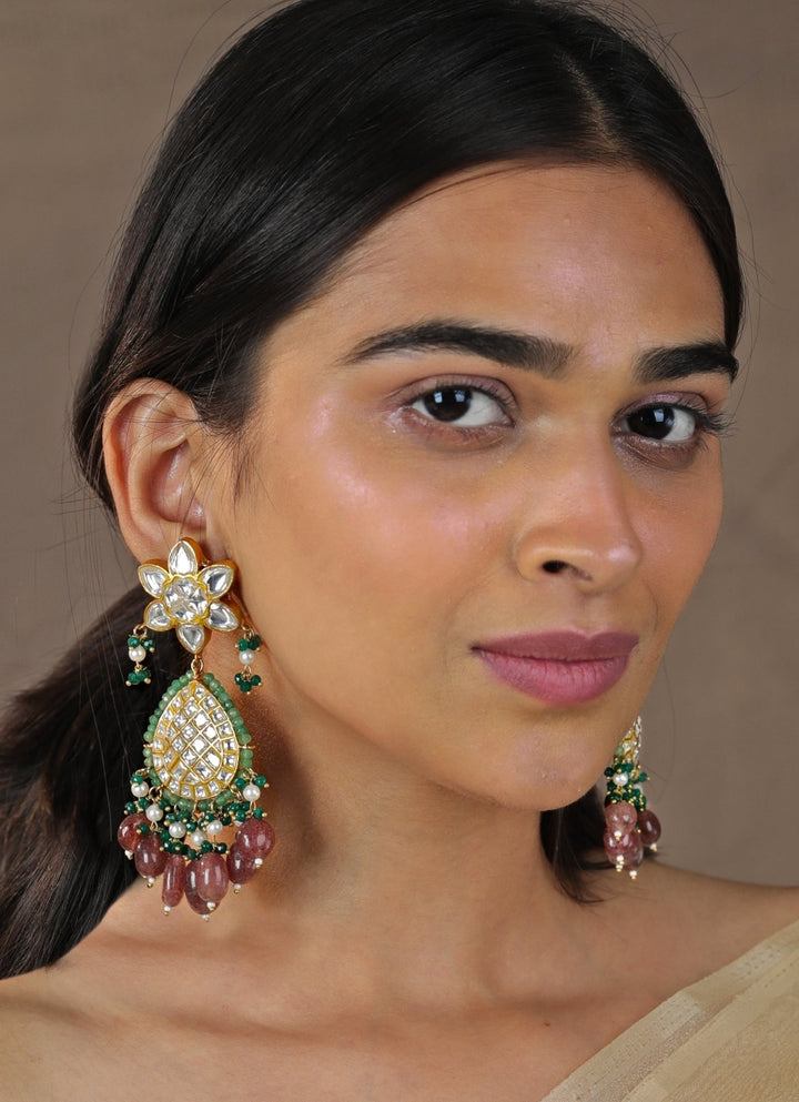 Pink and Green Stone Bridal Necklace set Riana by Shikha Jindal - Fabilicious Fashion