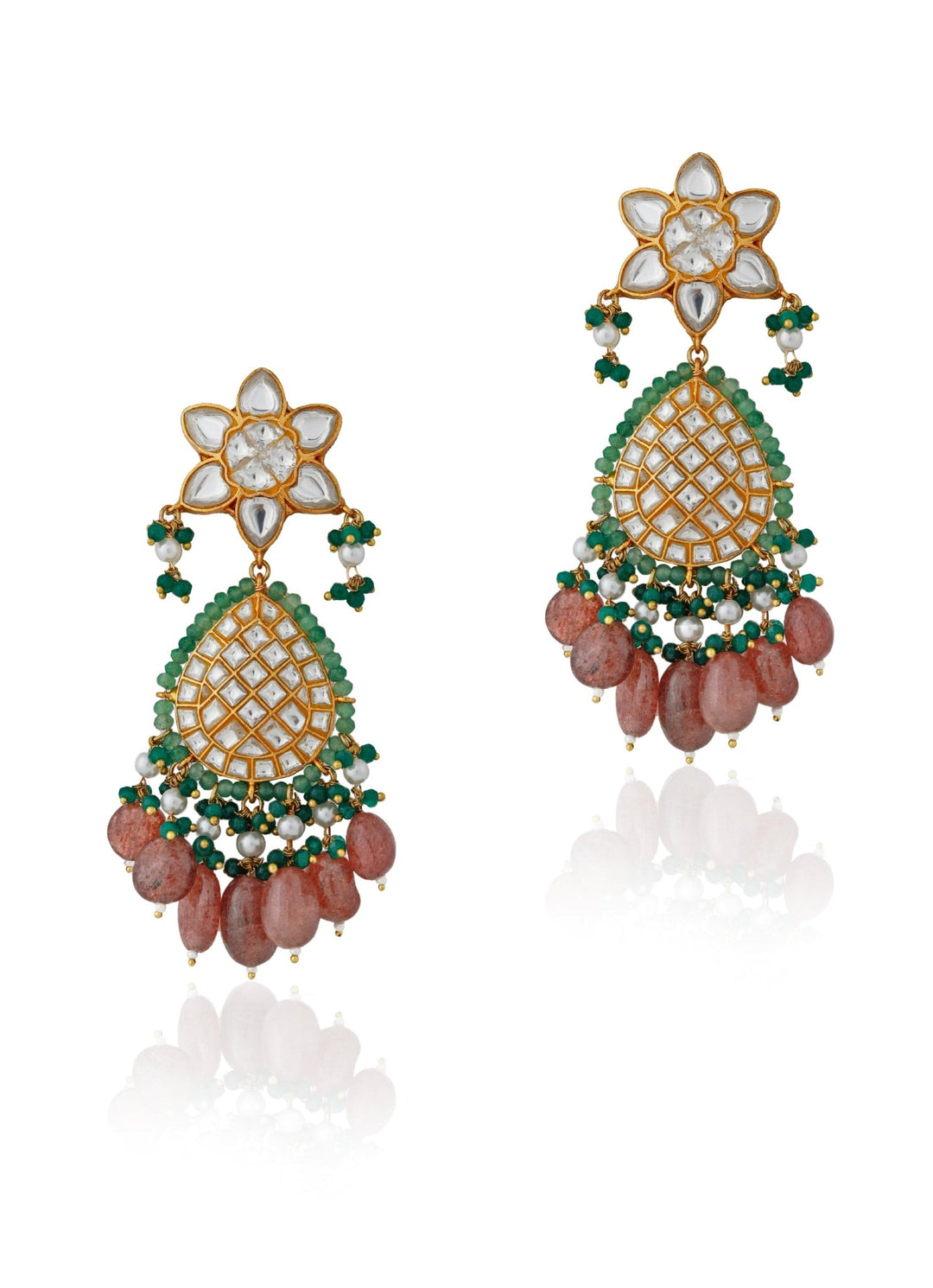 Pink and Green Stone Chandbali Earrings, Riana by Shikha Jindal - Fabilicious Fashion