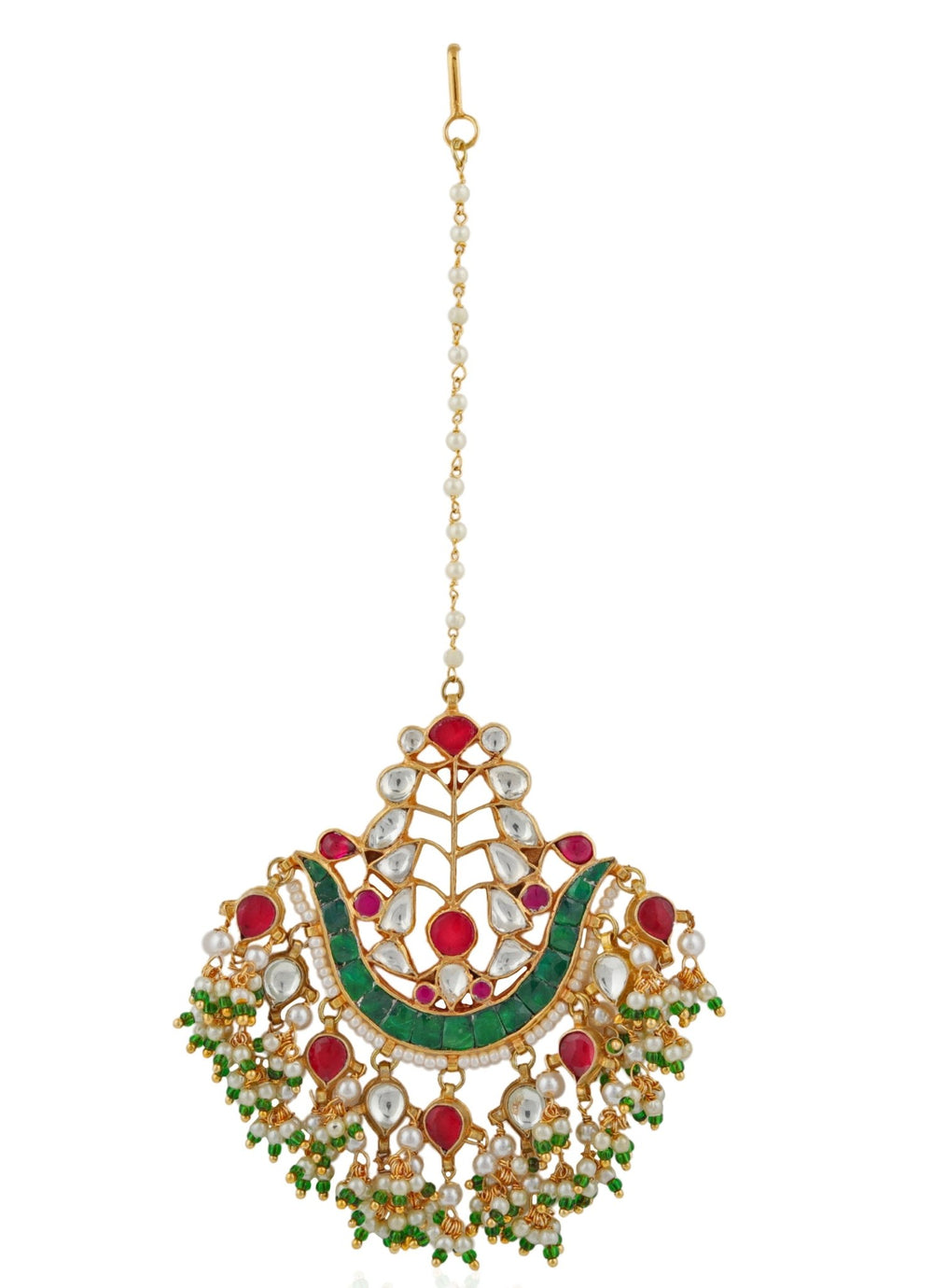 Pink And Green Stone Maang Tikka Riana by Shikha Jindal - Fabilicious Fashion
