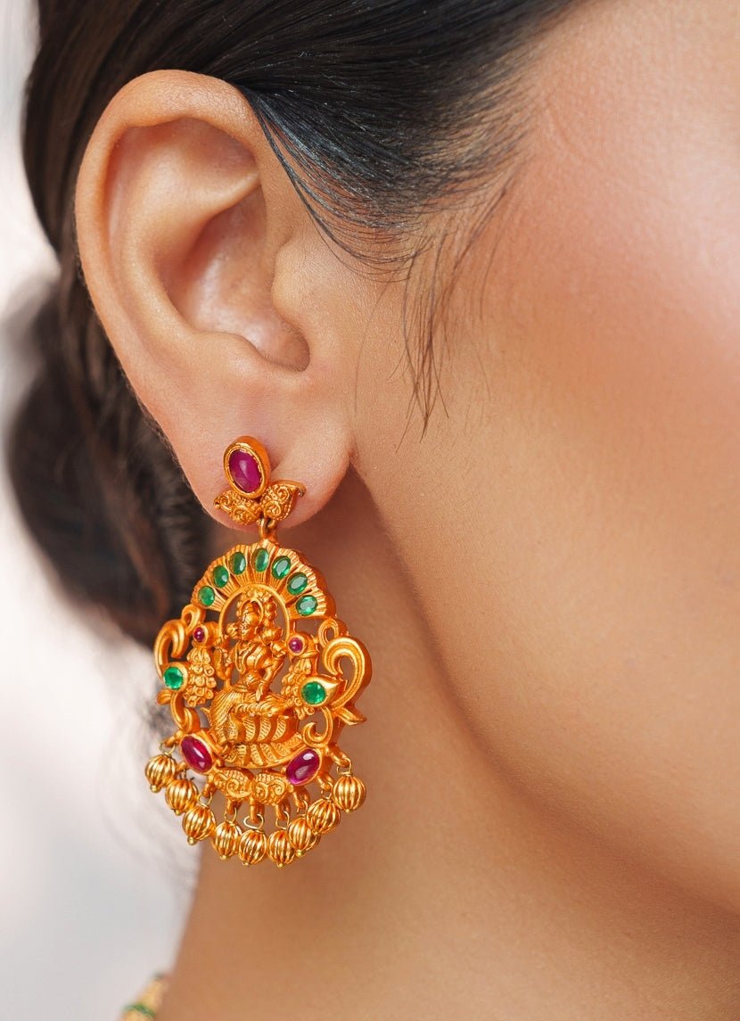 Pink And Green Temple Motifs Gold Necklace Set Zevar by Geeta - Fabilicious Fashion