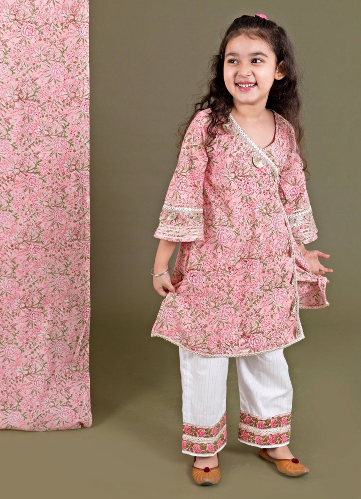 Chotibuti Pink And Ivory Printed Cotton Kurta Pants SetFabilicious Fashion