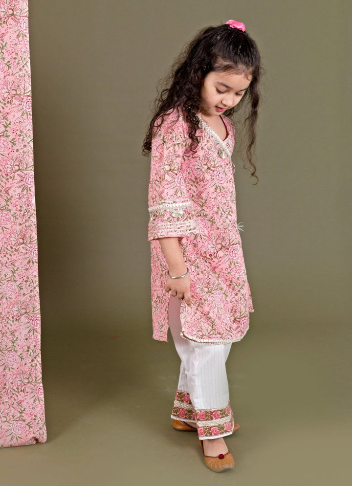 Chotibuti Pink And Ivory Printed Cotton Kurta Pants SetFabilicious Fashion