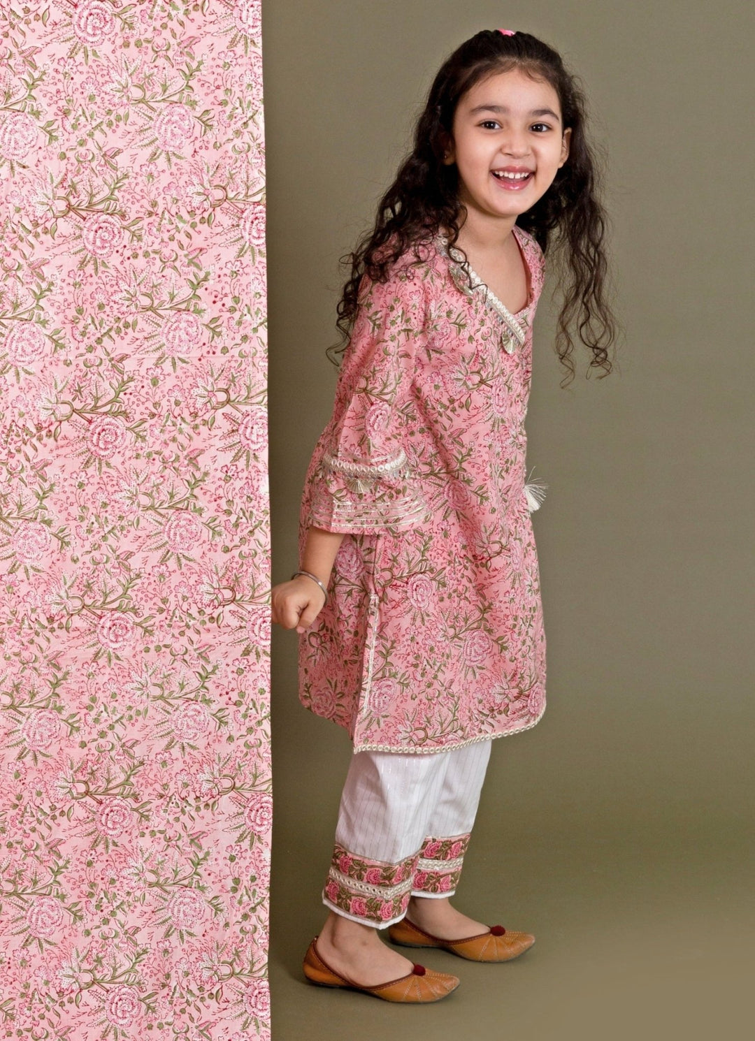 Chotibuti Pink And Ivory Printed Cotton Kurta Pants SetFabilicious Fashion